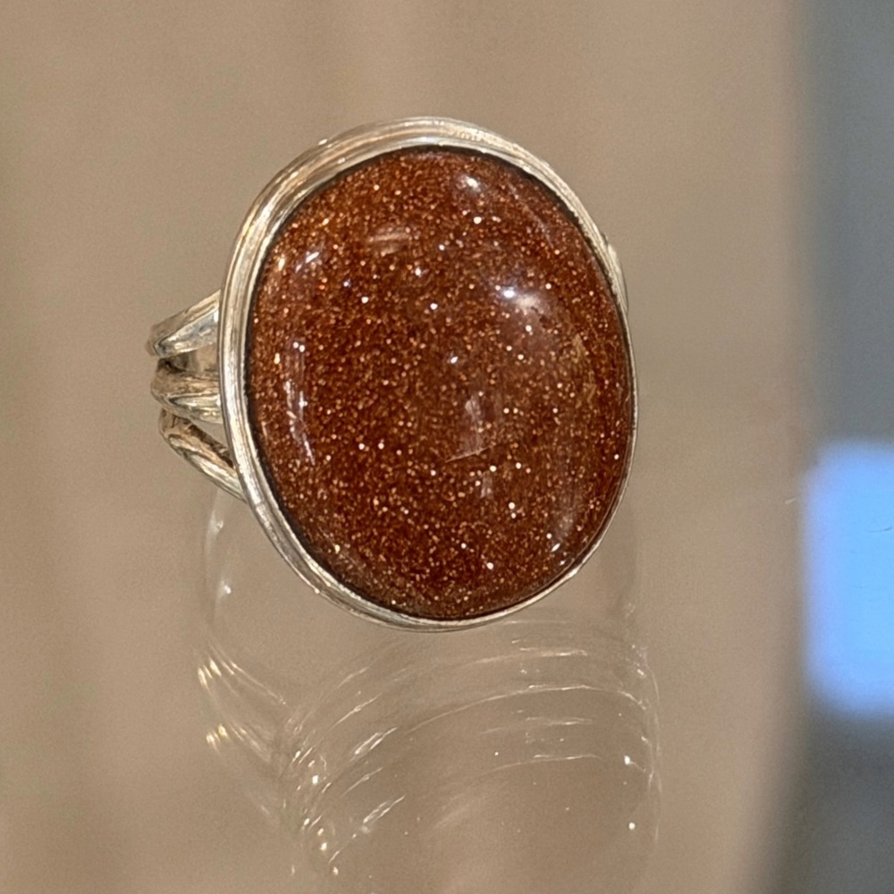 Goldstone Silver Ring - image 1